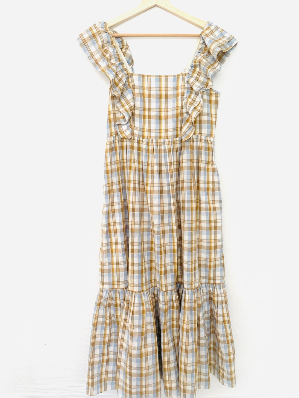 Madewell Yellow Plaid Ruffle Strap Maxi Dress